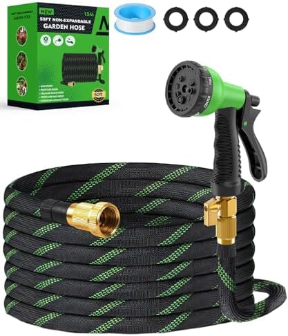 50ft Garden Hose，Non-Expandable Water Hose with 8 Function Spray Nozzle, Burst-Resistant，Kink-Free，Lightweight，Durable & Flexible 3/4" Garden Hose for Gardening, Yard，Lawn, Car Washing by BIGITTA