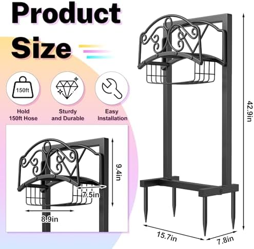 Garden Hose Holder with Storage Basket,Heavy Duty 4 Spikes,Coil - Image 2