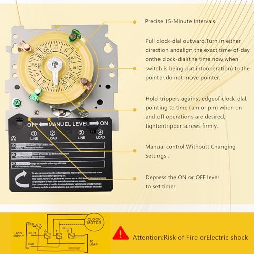 T104M Pool Timer Mechanism Only, 24-Hour Mechanical Timer Switch for Pump - Image 7