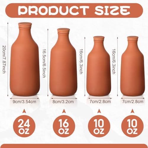 DoubleFill Ollas Terracotta Watering Pots, 10,16,24 oz, 4 Pcs - Image 2