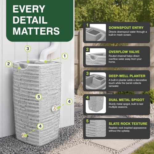 Good Ideas Impressions Riverwalk Rain Water Collection Barrel, 50 Gallon - Image 6