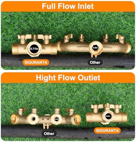 SIGURANTA Garden hose splitter, Brass 3 Way High Flow with Valve 3/4GHT splitter Connector (3 - way flow division 2PCS) - Image 4