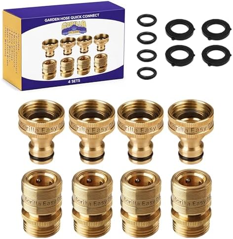 Gorilla Easy Connect Garden Hose Quick Connect Fittings ¾ Inch GHT Solid Brass Leak Proof to 200 PSI Heavy Duty by GORILLAEASYCONNECT