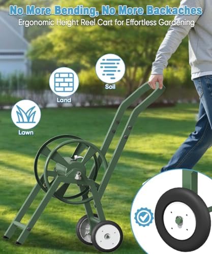 Artigarden Garden Hose Reel Cart with Wheels, Holds 165 ft of 5/8’’ Hose Outdoor Heavy Duty Powder-coated Steel Water Storage Holder Rack with 3.9 Ft Leader Hose for Outside Lawn Yard, Green - Image 3