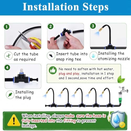 Outdoor Patio Cooling Misting System Kit - Brass 360° Rotatable Spray Nozzles, Flexible Garden Irrigation, Includes Filter & Durable PE Hose for Ultimate Comfort - Image 6