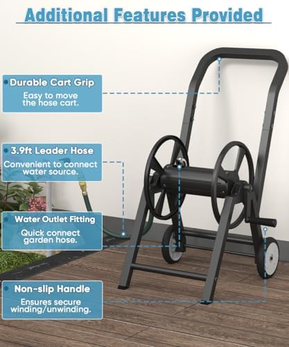 Artigarden Garden Hose Reel Cart with Wheels, Holds 165 ft of 5/8’’ Hose Outdoor Heavy Duty Powder-coated Steel Water Storage Holder Rack with 3.9 Ft Leader Hose for Outside Lawn Yard, Black - Image 6