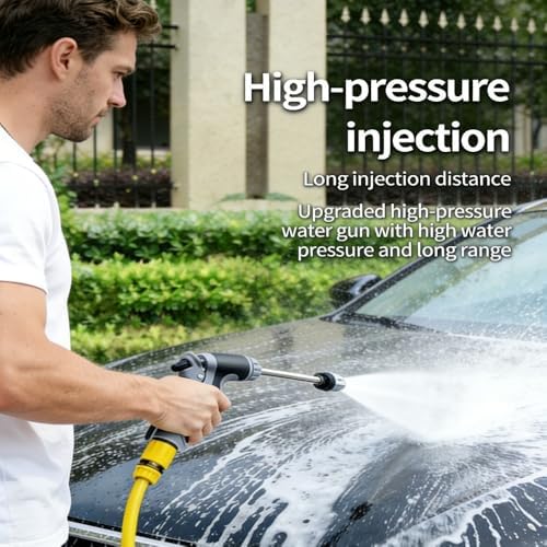 High Pressure Garden Hose Spray Gun, Long Wand Water Jet Nozzle for Car Wash, Driveway & Window Cleaning, Multi-Mode Adjustable Sprayer (Water Gun with Foam Dispenser) - Image 3