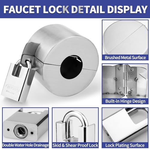 Outdoor Faucet Lock, 2 Pack Water Hose Bib Spigot Lock Stainless Steel Cover & Padlock Kits for 1-1/2 to 3 Inch Dia Valve Handles to Prevent Outside Water Theft and Unauthorized Use - Image 4