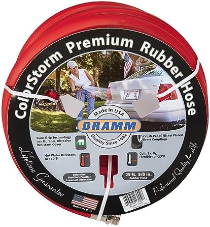 Dramm ColorStorm Premium Rubber Garden Hose – 50 ft Heavy Duty 5/8" Water Hose – Kink Resistant, Crush-Proof Nickel-Plated Couplings – Made in USA - Red by DRAMM