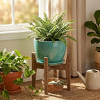 MyGift 7-Inch Turquoise Ceramic Planter Pot with Drainage Hole & Saucer - Image 4