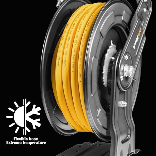 AIRZILLA Steel Retractable Air Hose Reel 3/8" Inch x 50' Feet Hybrid Polymer Hose, Heavy Duty Air Hose Reel included Auto Rewind Reel | Quick Air Coupler | Heavy Duty Steel Frame - Image 5