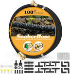 Soaker Hose 100ft for Garden Beds Solid Brass Interface Irrigation Save 70% Water Heavy Duty Rubber 1/2" Diameter Great for gardens/flower beds Accessories Contain Various Connections by HZGREEN