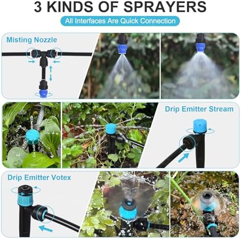 230ft Drip Irrigation System with Quick-Connect,33ft 1/2" Mainline & 197ft 1/4" Tubing Drip Irrigation Kit and 3 Nozzle Types Irrigation System for Garden,Flower Bed, Raised Bed, Greenhouse - Image 2
