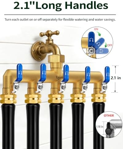 5-Way Garden Hose Splitter, Heavy-Duty Brass, 3/4" GHT, Blue - Image 6