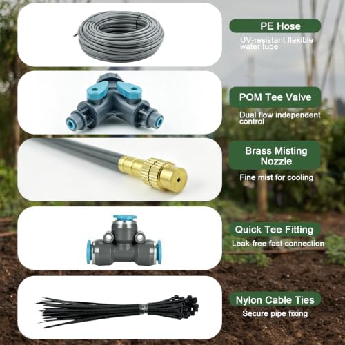Drip Irrigation System, 200FT 1/4“ Universal Tubing, 360° Adjustable Copper Nozzle, Quick Connect Leak-Proof Watering System, DIY Garden Irrigation Kit for Outdoor Plants Greenhouse Roof Cooling - Image 3