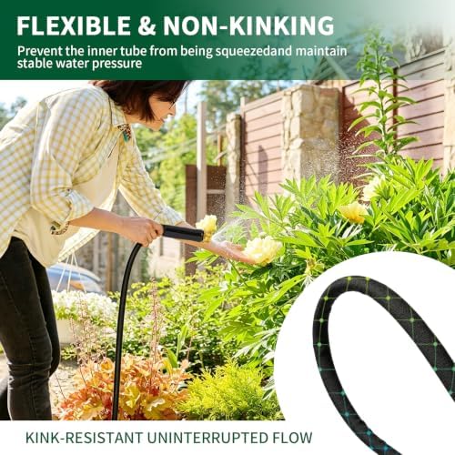 Garden Hose 100 FT Non-Expanding Water Hose Lightweight, Flexible Garden Hose with 10 Function Nozzle, Kink-Free, Durable, High-Pressure, Abrasion Resistant Hoses for Yard, Garden, Car Wash (100 FT) - Image 5