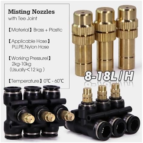 Adjustable Misting Nozzle with Tee Adapter - Brass & Plastic Irrigation Sprayer for 6/8/10/12mm Hose Perfect for Garden Watering and Cooling Systems(For 8mm Tubing) - Image 5