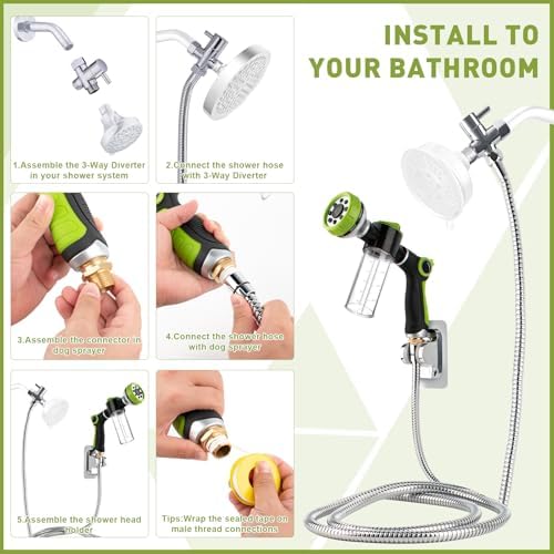 Dog Shower Attachment, Dog Washing Hose Attachment Indoors, Garden Hose Nozzle Sprayer with Soap Dispenser and Grooming Glove - Image 3