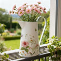 Vintage Metal Jug Vase Rustic Farmhouse Floral Pitcher with Flower, Butterfly & Bee Print Farmhouse Decorative Flower Vase for Home Table Centerpieces Decor (White) by Unknown