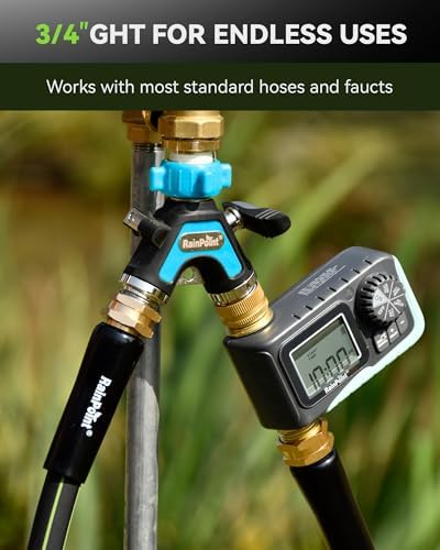 RAINPOINT Garden Hose Splitter 2 Way, All Metal Heavy Duty Water Hose Y Splitter With 2.05" Extra Long Side Handle & Shut Off Valves, 3/4 Inch GHT Thread Connector For Outdoor Spigot Faucet (Blue,2) - Image 7
