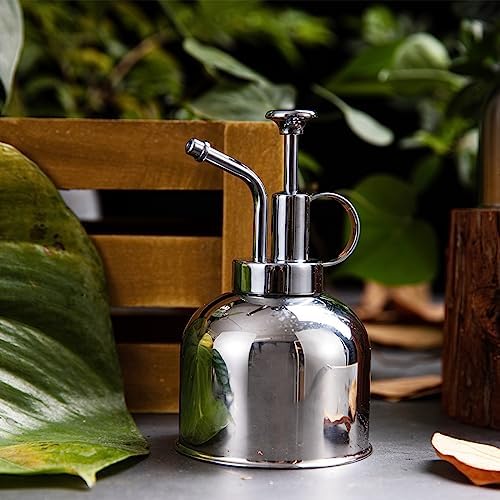 Stainless Steel Plant Mister Spray Bottle, Vintage Style Watering Can, Silver - Image 4