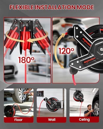 Retractable Air Hose Reel, Auto Rewind 3/8" x 50 FT Hybrid Polymer Hose - Image 3