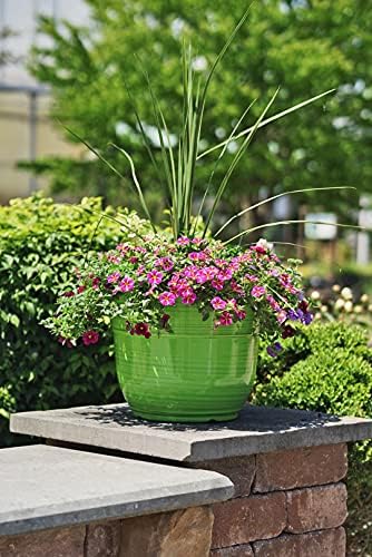 Garden Elements Indoor/Outdoor Glazed Brushed Happy Plastic Planter, Large, Bright Green, 15" (Pack of 2) - Image 2