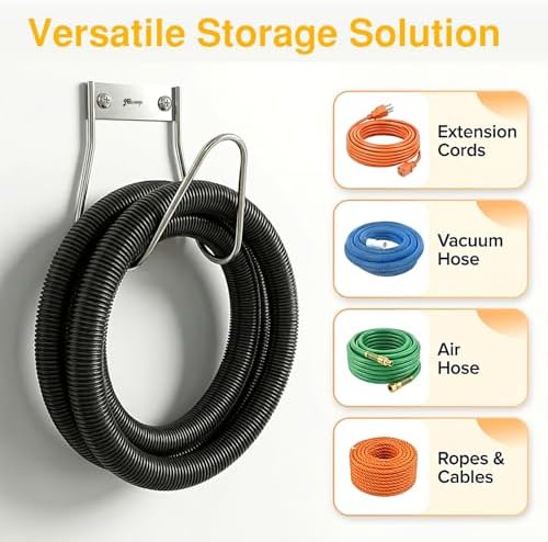 JBscoop Garden Hose Holder Stainless Steel Small Wall Mount Garden Hose Hook, Ideal for Water, Air, Hydraulic Hose, Ropes, Extension Cords Heavy Duty & Rust Proof Set of 2 - Image 6
