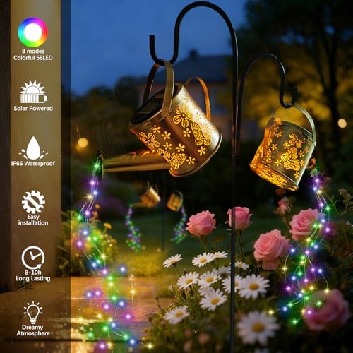 DDQ 2PC Solar Watering Can Lights Colors 58 LED Garden Gifts for Mom Women - Image 2