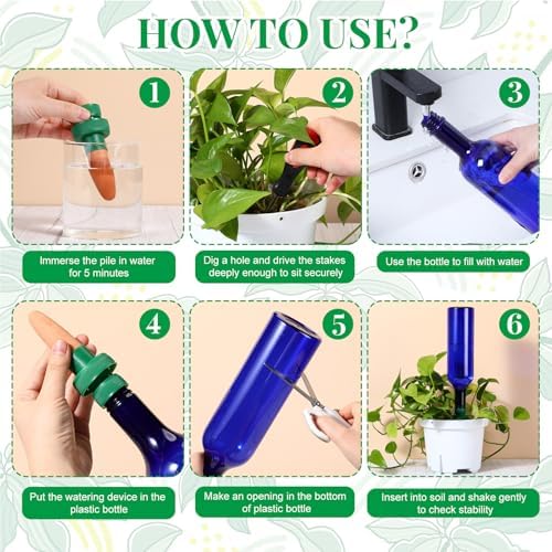 SiliFine 8 Set Plant Watering Devices Include Self Watering Spikes and 26 oz Plastic Bottles Plant Waterer Devices with Adjustable Control Valve Switch Indoor Outdoor (Blue) - Image 4