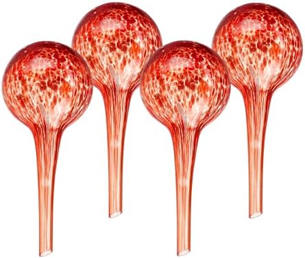 Relaxdays Set of 4 Glass Watering Globes, H x D: 15 x 6 cm, Watering Balls for Plants, Holiday Watering Aid Red by Relaxdays