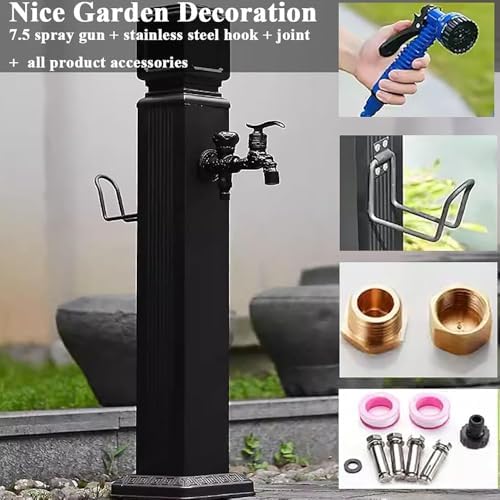 Stainless Steel Cylindrical Vertical Garden Water Column Freestanding Hose Stand with 15M High Pressure Water Pipe, Water Hydrant Decorative Water Feature Fountain,44in - Image 2