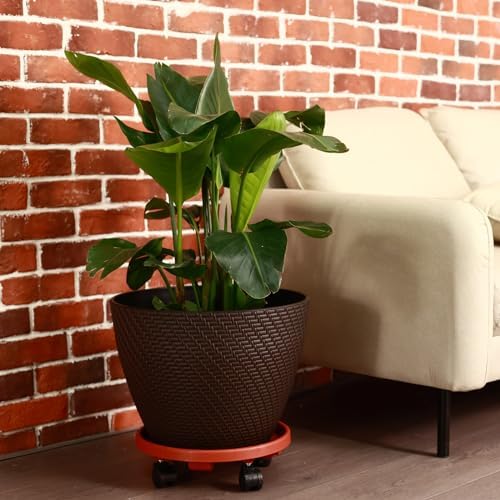 10 Packs Large Plant Caddy with Wheels 13" Rolling Plant Stands Heavy-duty Plastic Plant Roller Base Pot Movers Plant Saucer on Wheels Indoor Outdoor Plant Dolly with Casters Planter Tray Rust Red - Image 7