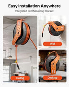 VEVOR Retractable Air Hose Reel, 1/2 Inch x 65 FT Rubber Air Hose Max 300PSI, Auto Rewind Air-Compressor Hoses Reel with 5 ft Lead in, Ceiling/Wall Mount for Garage Workshops - Image 5