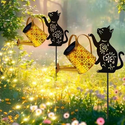 Solar Garden Lights Outdoor Decor, Cat Watering Can Lights for Yard, 2 Pack by OSTRITEC