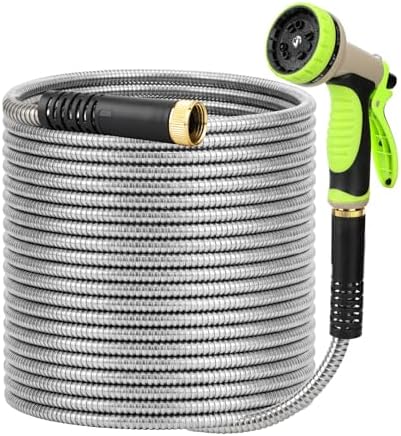 UNCO- Stainless Steel Metal Hose with 10 Functions Spray Nozzle, 75 ft, No Kink, Metal Garden Hose by Unco