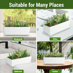MyGift 14 Inch Ceramic Indoor Plant Pot with Drainage Hole, Rectangular Succulent Planter Window Box with Removable Saucer, Unglazed White (Pack of 2) - Image 4
