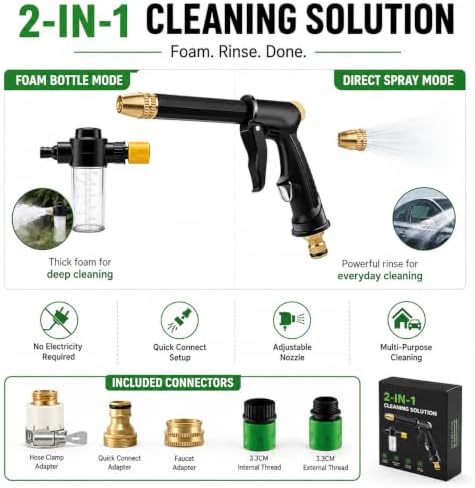 2-in-1 Foam & Direct Spray Garden Hose Nozzle with Detachable Foam Bottle - Image 3