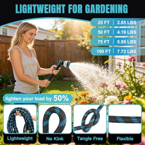 Gardentime 75FT Non-Expandable Garden Hose, Heavy Duty Flexible Water Hose with Leakproof 3/4" Fittings 10 Modes Spray Nozzle, Kink-Free, Lightweight & Durable for Yard, Lawn, Garden & Outdoor Use - Image 2