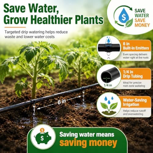 1/4 Drip Irrigation Tubing 200FT, Built-in 0.5 GPH Emitters, 6 Inch Spacing - Image 2