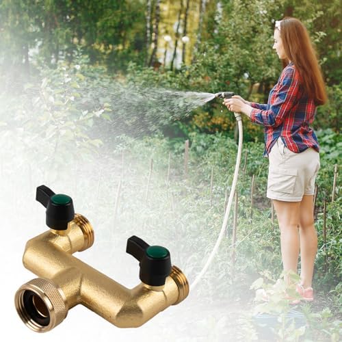Hose Splitter, 2 Way Heavy Duty Brass Garden Hose Splitter, Outdoor Faucet Splitter, for 3/4" Hose Connector, Hose Spigot Adapter with 2 Individual ON/Off Valves - Image 5