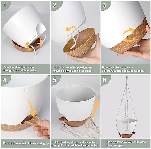 Vanslogreen Hanging Planters for Indoor Outdoor Plants, 12 Inch Self Watering Hanging Pot with Drainage Holes & Removable Tray, Macrame Plant Hanger for Boho Home Decor (Ivory+White)(Ivory+White) - Image 5