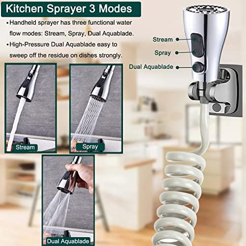 Kitchen Faucet Hose Attachment, Sink Sprayer Attachment with Sprayer Replacement Head, 79” Recoil Hose, Pressurized Faucet Aerator and Diverter Valve (5 Adapters) for Washing Fruit/Dishes, Pet Shower - Image 2