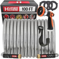 Best 100 ft Metal Garden Hose Set - No-Kink Durable 316 Stainless Steel, 10-Way Zync Spray Nozzle & Hook – Tough Flexible Heavy Duty Water Hoses, 5/8 in, Rust, Weather, LeakProof by HYPERHOSE