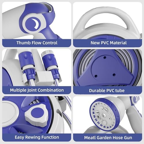 Retractable Garden Hose Reel 1/2 Inch x 50 FT | Heavy Duty Rewind Wall Mount Hose Holder with 10-Pattern Spray Nozzle for Garden Watering, Car & Boat Washing, Pet Cleaning - Image 7