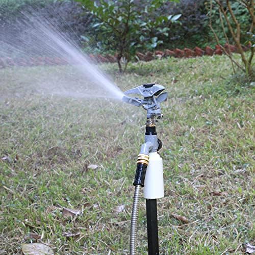 STYDDI T-Post Fence Sprinkler, Metal Impact Sprinkler Head on Fence T-Post Base with Flow Through, Irrigation Zinc-Alloy Adjustable T-Post Impulse Sprinkler - Image 2