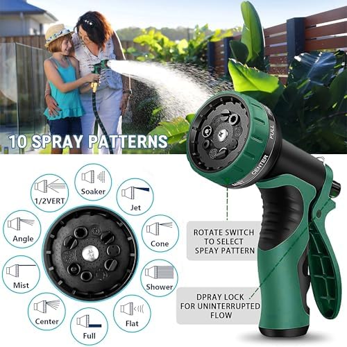 Expandable Garden Hose 50 ft with 10 Function Nozzle Sprayer, Lightweight & No-Kink Flexible Water Hose with Durable Latex Core & Solid Brass Fittings, 50ft Retractable Stretch Hose (DarkGreen) - Image 5
