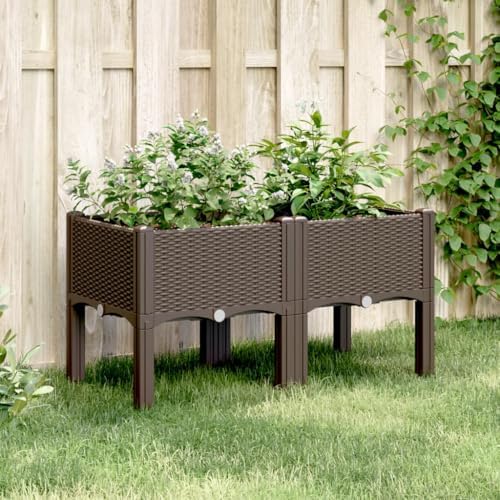 Elevated Garden Planter Box Brown PP Rattan Look 31.5x15.7x16.5 - Image 2