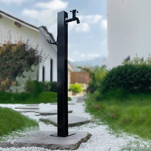 Freestanding Water Fountain, Stainless Steel Water Column Garden Water Tap, Hose Holder/Outdoor Faucet Water Fountain Stand with 10m Spray Gun & Hooks by Unknown