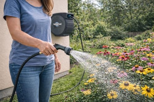 Sunneday TW-30B 100ft Retractable Hose Reel 5/8 | Automatic Retractable w/Wall Mount | Easy to Assemble Reel w/Flexible Swivel Mount (100 5/8) - Image 6